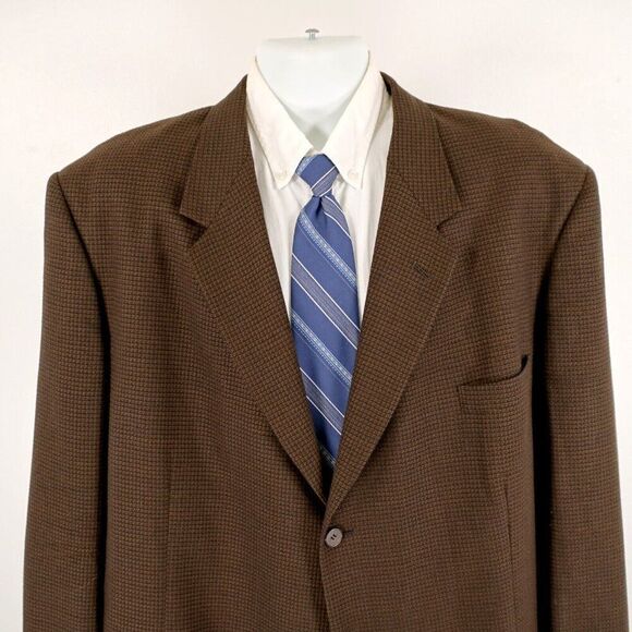 Pierre Cardin‎ Tweed Texutured Wool Brown Green Black Check 48L 3 Button Blazer - Picture 1 of 12